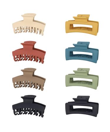 PALORA 8 Pack Medium Vintage Hair Claw Clips 4.3" Strong Hold Hair Clips for Women & Girls 2 Styles Nonslip Matte Jaw Clip Big Hair Clamps for Long Thick Hair & Thin Hair (Color F)