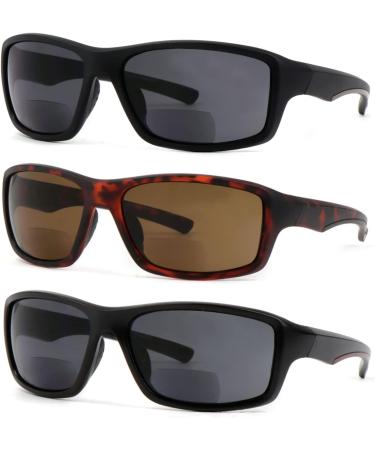 3 Pairs Square Bifocal Sunglasses for Men & Women - UV Protection Outdoor Sporty Sun Readers | Black Brown Red & Tortoise - Buy Online on GoSupps.com