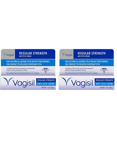 Vagisil Regular Strength Anti-Itch Feminine Cream for Women Gynecologist Tested Hypoallergenic Fast-acting and Long-lasting Itch Relief Vaginal Moisturizer Soothes and Cools 1 oz (Pack of 2)