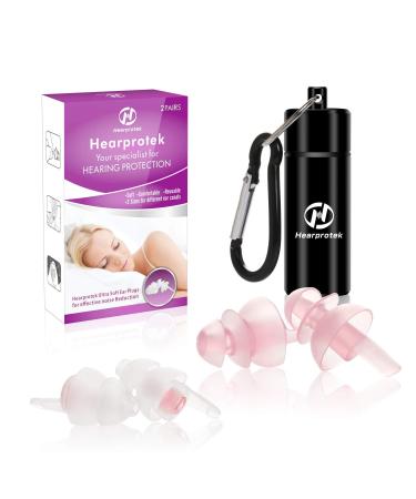 Sleeping Ear Plugs, Hearprotek 2 Pairs Ear Plugs (32db & 30db) Ultra Soft Noise Reduction and Hearing Protection earplugs for Side Sleepers, snoring, Travel, Working, Safety (Pink)