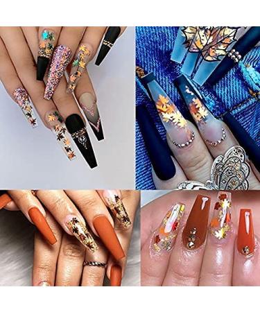 Holographic Fall Maple Leaf Glitter Sequins for Nail Art - Red, Yellow, Orange 3D Metallic Design - Buy Online on GoSupps.com
