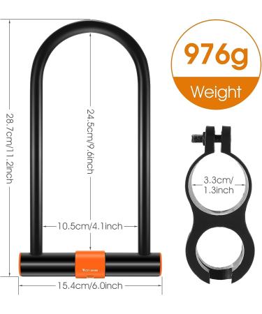 LuTuo Heavy Duty Anti-Theft Bike Lock with 2 Keys - 13.7mm Carbon Steel U-Lock for Bicycle - High Security Lock with Mount Bracket - Extra Long Lock for Scooter, Mountain & Road Bike - Black - Buy Online on GoSupps.com