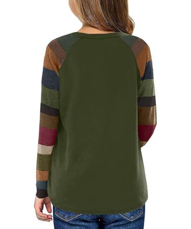 Teen Girls Green Striped T-Shirt | Long Sleeve Casual Sweatshirt | Fall Blouse 10-11 Years - Buy Online on GoSupps.com