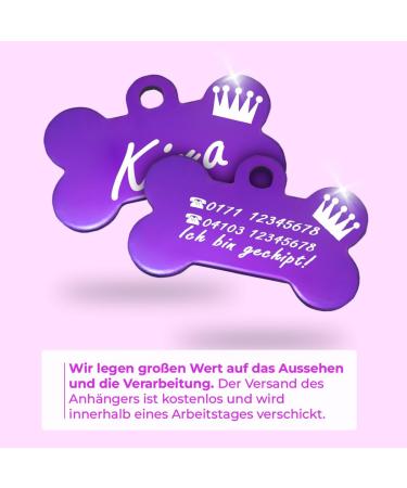 Ibera Gifts: Personalized Bone-Shaped Dog & Cat Pendants - Custom Engraving for Collars (Purple Crown) - Buy Online on GoSupps.com