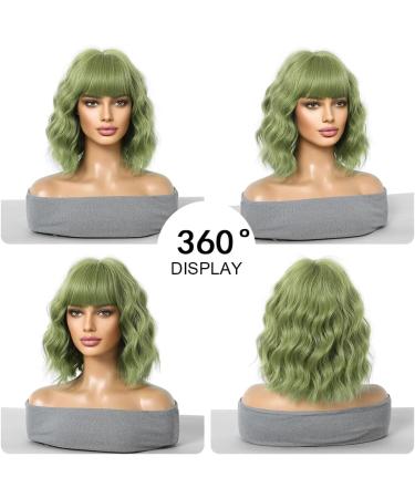 OUFEI Long Green Wig With Bangs Natural Wavy Wigs for Women Natural Synthetic Hair Heat Resistant Wigs for Daily Party Cosplay Wear Green(1163-1) - Buy Online on GoSupps.com