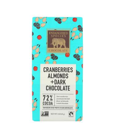 Endangered Species Chocolate Cranberries Almonds + Dark Chocolate 72% Cocoa 3 oz (85 g)