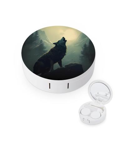 Howling Wolf Contact Lens Case Travel Portable Travel Contact Lens Box with Mirror style