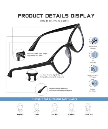 konqkin 3-Pack-Blue-Light-Blocking-Glasses-Women & Men Computer Gaming Glasses Computer Screen Filter Glasses Anti Headache Eye Strain Glasses Lightweight Eyeglasses for TV Phone 1-black+transparent+leopard - Buy Online on GoSupps.com