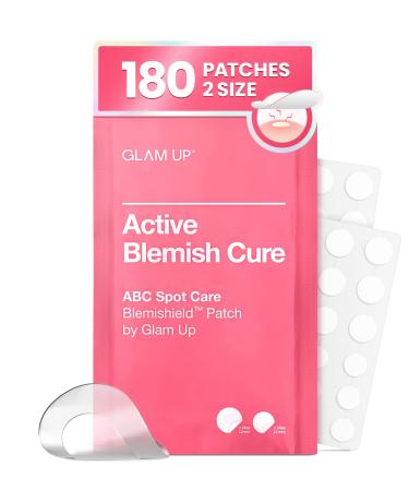 GLAM UP Hydrocolloid Blemish Pimple Zit Patches - Invisible Ultra Thin Spot Cover Stickers for Face and Skin Strong Water-proof and Adhesive Overnight Vegan-friendly (180 Count / 2 Sizes)