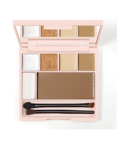 Boobeen 6 Colors Cream Contour Makeup Palette Highlighter and Bronzer Palette Powder Kit with Mirror&Brush Waterproof Concealer for Women 01