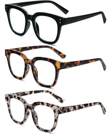 REAVEE 3 Pack Retro Oversized Reading Glasses for Women - Blue Light Blocking Square Readers with Spring Hinge in Black Tortoise & Grey Tortoise (1.25x - Buy Online on GoSupps.com
