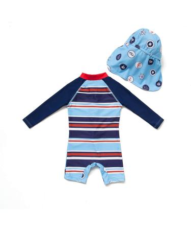 BONVERANO Baby Boys Swimsuit | Long-Sleeve One Piece Swimwear | UPF 50+ Sun Protection | Blue | 9-12 Months - Buy Online on GoSupps.com
