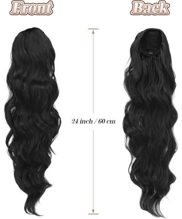 FESHFEN Long Curly Wavy Ponytail Extension | Drawstring Synthetic Hairpiece 60cm | Off Black 1B# for Women & Girls - Buy Online on GoSupps.com