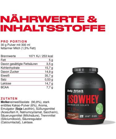 Buy Body Attack Extreme ISO Whey Protein - Chocolate 1.8kg | 100% Irish Pasture Milk Gluten-Free Low Fat 90.6% Isolate - Buy Online on GoSupps.com