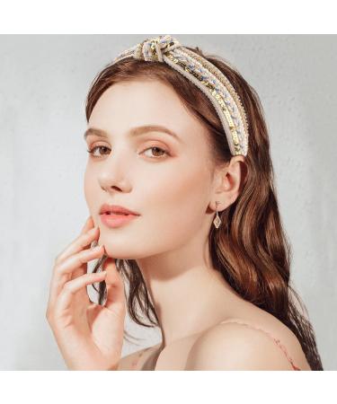 TOBATOBA 3 Pack Rhinestone Pearl Beaded Knotted Headbands for Women - Boho Style Wide Turban Headbands with Crystal Detailing - Non-Slip Diamond Beaded Hair Bands - Buy Online on GoSupps.com