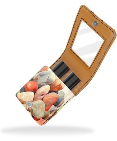 Travel Lipstick Organizer Case | Portable Makeup Bag with Mirror | Colorful Beach Stones Design - Buy Online on GoSupps.com