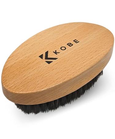 Kobe Palm Men's Military Style Boar Bristle Hair Brush/Beard Brush - Hand Sized Beard Brush for Men - Perfect for Beard Care - Works Well With Beard Oils (Beech)