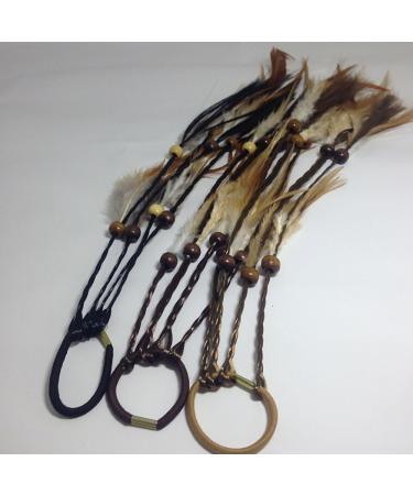 Set of 3 Handmade Boho Hippie Hair Rope Hair Band Headbands Head Wrap Elastics Feather Hair Tie Ponytail Holders Headdress Hair Accessories for Women Lady Girls (Brown) - Buy Online on GoSupps.com