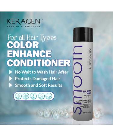 KERAGEN Purple Conditioner - Sulfate-Free Color Enhance for Blonde & Silver Hair | Neutralizes Yellow Tones with Keratin Vitamins & Jojoba Oil - 10oz - Buy Online on GoSupps.com