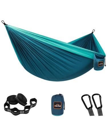 AnorTrek Camping Hammock, Super Lightweight Portable Parachute Hammock with Two Tree Straps Single or Double Nylon Travel Tree Hammocks for Camping Backpacking Hiking Blue&dark Blue Single 110''L x 55''W