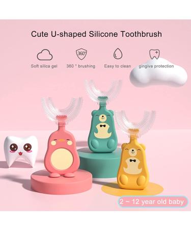 JENPECH Cute Bear/Duck Kids U-Shaped Toothbrush - Food Grade Soft Silicone Brush Head 360 Oral Teeth Cleaning Design for Toddlers and Children Yellow Bear 6-12 Years - Buy Online on GoSupps.com
