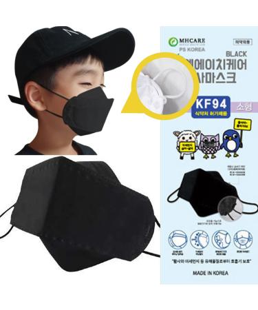 (Pack of 10) (Adjustable Strap) (Age 4 to 10) 4-Layers Premium Filters (KF94 Certified) Face Mask (Made in Korea) Respirators Protective Disposable Safety Dust Covers (Kids, Children) - Kids Black -