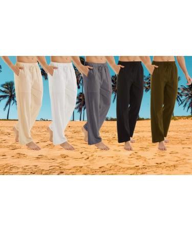 YuKaiChen Men's Casual Beach Pants Drawstring Cotton Linen Yoga Trousers - Fruitgreen - Buy Online on GoSupps.com