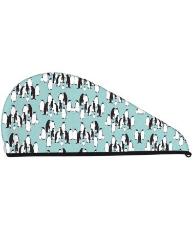 Cute Penguins Coral Velvet Dry Hair Cap | Unisex Wet Towel Wrap | Perfect for Bathroom Pool Party Beach & Home - Buy Online on GoSupps.com