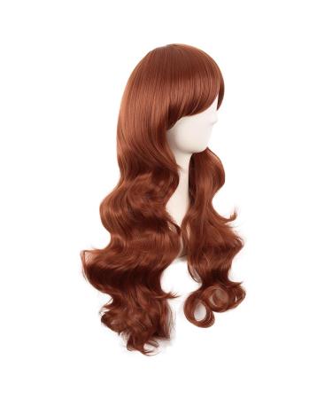 MapofBeauty 28-Inch Ginger Orange Wavy Wig with Side Part Bangs - Long Curly Hair for Women - International Shipping Available - Buy Online on GoSupps.com
