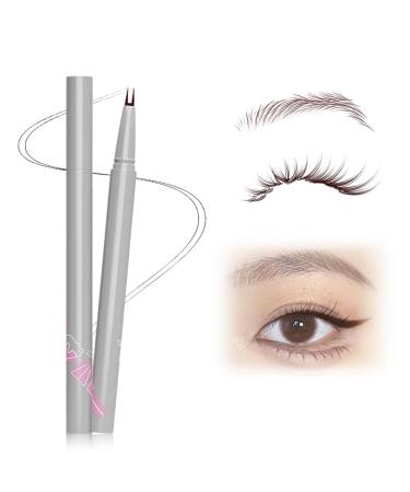 Double Tip Lower Eyelash Pencil 3D Waterproof 2 Tip Eyelash Pen Eye Liner Liquid Eyeliner Dual Pronged Bottom Eyelashes Pen Waterproof Liquid Eyeliner for Natural Eye Makeup (Gray Brown)