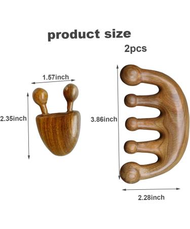 Scalp Massage Tool - Natural Lymphatic Drainage | 2PC Round Tooth Sandalwood Multi-Functional Handheld Head Skin Massager - Buy Online on GoSupps.com