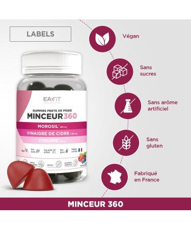 EAFIT Minceur 360 Morosil et Vinaigre de Cidre - Gummies Morosil Perte de Poids - Chrome - Gummies Perte de Poids - Brule Graisse - 40 gummies - Fruits Rouges - Sans Sucre - Fabriqu en France 40 Gummies Gummies Morosil - Buy Online on GoSupps.com