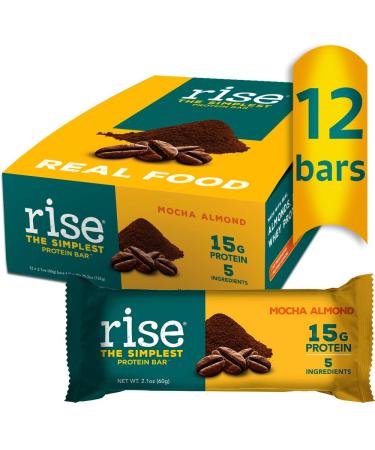 Rise Whey Protein Bar, Mocha Almond 15g of Protein, Five Ingredients, Non-GMO, Gluten Free, Soy Free, Kosher, Contains Whey Protein, Pack of 12 Bars