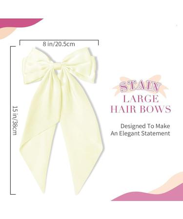 ZhongShuang Cream Colour Hair Bow Cream Colour White Big Hair Bows for Women Solid Color Bow Hair Clips with Long Ribbon French Barrette Clip Soft Satin Silky Hair Bows Cute Gifts for Women Girls - Buy Online on GoSupps.com
