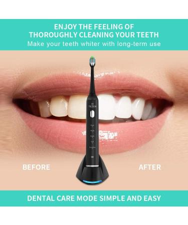IPX7 Waterproof Sonic Electric Toothbrush - Rechargeable, 5 Modes, 2 Minute Timer, 2 Heads, Teeth Whitening - Dentist Recommended - Black - Buy Online on GoSupps.com