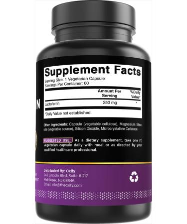Oxify Lactoferrin 250 mg | 60 Vegetarian Capsules | Gluten-Free Non-GMO | Supplement Made in USA - Buy Online on GoSupps.com