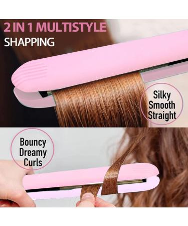 2 in 1 Mini Hair Straightener and Curler - Ceramic Tourmaline Flat Iron for Sleek Waves & Curls (Pink) - International Shipping Available - Buy Online on GoSupps.com