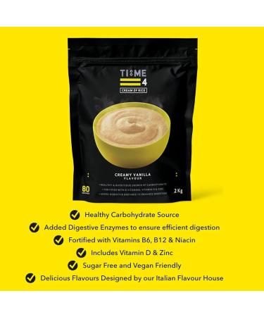 Time 4 Cream of Rice 2kg - Gluten-Free Carbohydrate Source with Vitamins, Minerals & Digestive Enzymes - Vegan Friendly Porridge Alternative (Creamy Vanilla) - 80 Servings - Buy Online on GoSupps.com