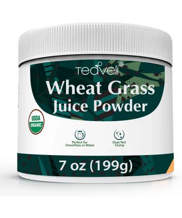 Teaveli Wheatgrass Juice Powder Organic US Grown Raw Wheatgrass Powder - Non-GMO Green Juice Powder with No Added Gluten  Organic Wheat Grass Juice Powder 7 oz (199g) Wheatgrass Juice Powder 7 Ounce (Pack of 1)