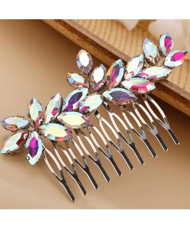 BERYUAN Simple Crystals Hair Comb for Women Girls Bride Hair Comb Multi-Color Comb Color AB Pink 3
