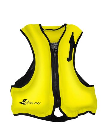OMOUBOI Inflatable Snorkel Jacket Adult with Leg Straps for Men Women Snorkel Vest for Snorkeling Diving Swimming Yellow