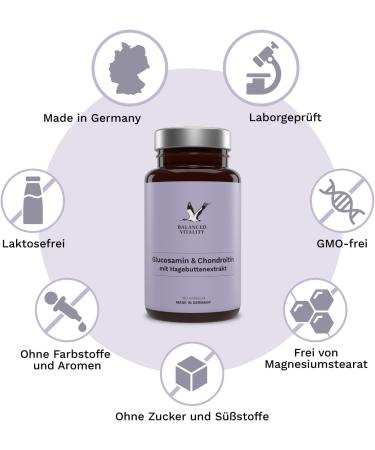Glucosamin & Chondroitin Capsules - 1400mg Glucosamine 1200mg Chondroitin 80mg Vitamin C - 180 Capsules - Made in Germany - 2 Months Supply - Balanced Vitality - Buy Online on GoSupps.com