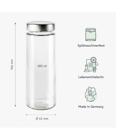 Pureganic Smoothie Glasses with Lid 380 ml - DTO Screw Lid Diam. 58 mm - Glass Water Bottles to Fill - Made in Germany - Set of 6 - Buy Online on GoSupps.com