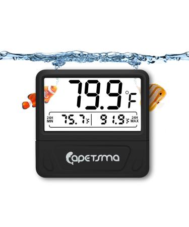 capetsma Aquarium Thermometer Digital Fish Tank Thermometer Large LCD Screen Records High & Low Water Temperature in 24 hrs Black