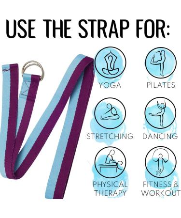 TECEUM Spring 2023 Yoga Strap Cotton 8 ft - Adjustable Non-Slip Belt for Yoga, Pilates & Physical Therapy - Mixed Blueberry - Buy Online on GoSupps.com