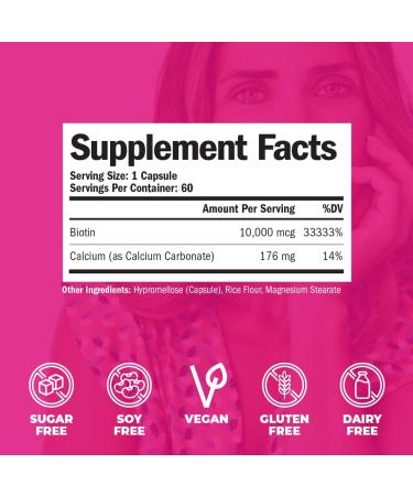 10000mcg Biotin Supplement for Hair Skin Nails & Overall Health - 60 Capsules USA Made - Buy Online on GoSupps.com