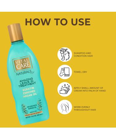 Vital Care Keratin Leave In Argan Oil Treatment - Hydrating & Repairing Daily Hair Treatment with Keratin Complex, Abyssinian & Sunflower Oil - Buy Online on GoSupps.com