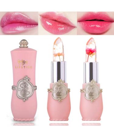 2 Pack Crystal Flower Jelly Lipstick Magic Color Changing Lipstick PH Clear Temperature Color Changing Lip Gloss Lip Balm Long Lasting Nourishing Moisturizing Lip Stick Set(Set A)