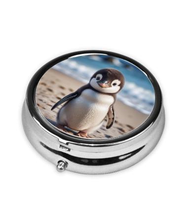 ZhongGuo Cute Penguin Printed Pill Organizer Round Travel Pill Organizer Mini Medicine Pill Box for Purse Iron Plating One Size Cute Penguin