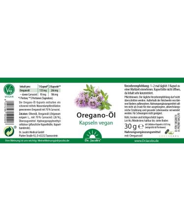 Vegan Oregano Oil Capsules - 70% Carvacrol 3.5% Thymol - Easy to Swallow 60 Servings No Additives - 30g - Buy Online on GoSupps.com